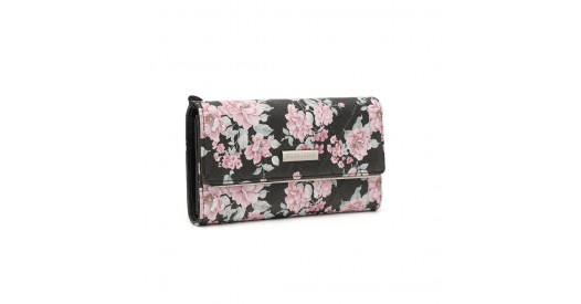 LP2353F – Miss Lulu Ladies’ Flower Printed PU Leather Long Purse – Black