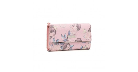 LP2353F - Miss Lulu Ladies' Flower Printed PU Leather Long Purse - Pink