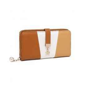 LP2408 - Miss Lulu Women's Tri-colour PU Leather Long Purse with RFID Blocking - Brown