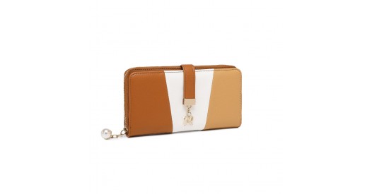 LP2408 - Miss Lulu Women's Tri-colour PU Leather Long Purse with RFID Blocking - Brown
