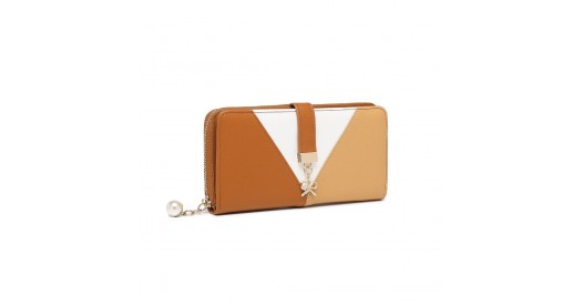 LP2409 - Miss Lulu Tri-colour V-shaped RFID Blocking PU Leather Clutch Long Purse - Brown