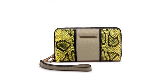 LP6681 - Miss Lulu Snake Print Panel Long Purse Khaki