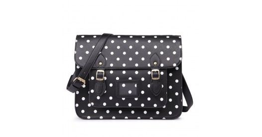 LT1665D2 - Miss Lulu Polka Dot Leather Look School Work Satchel Black