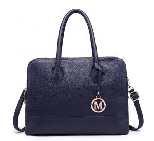 LT1726 - Miss Lulu Textured PU Leather Medium Size Classic Tote Bag Shoulder Bag Navy