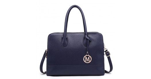 LT1726 - Miss Lulu Textured PU Leather Medium Size Classic Tote Bag Shoulder Bag Navy
