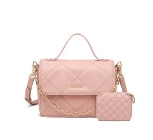 LT2201 - Miss Lulu Diamond Quilted Leather Chain Shoulder Bag - Pink