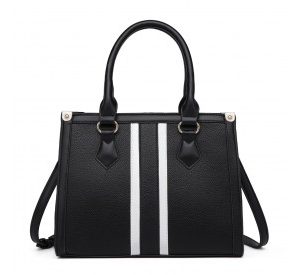 LT2203 - Miss Lulu White Striped Commuter Elegant Cross body Tote Bag - Black