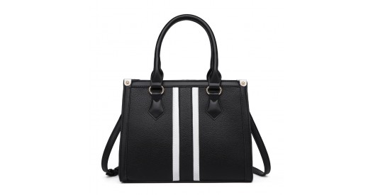 LT2203 - Miss Lulu White Striped Commuter Elegant Cross body Tote Bag - Black