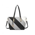 LT2225 – Miss Lulu Contrast Colour Twill Leather Handbag Tote Bag – Black And Grey