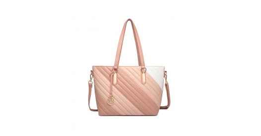 LT2225 - Miss Lulu Contrast Colour Twill Leather Handbag Tote Bag - Pink
