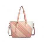 LT2225 – Miss Lulu Contrast Colour Twill Leather Handbag Tote Bag – Pink