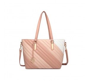 LT2225 - Miss Lulu Contrast Colour Twill Leather Handbag Tote Bag - Pink