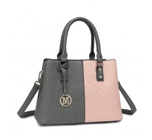 LT2352 - Miss Lulu Modern Elegance PU Leather Lady's Tote - Grey And Pink
