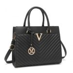 LT2357 – Miss Lulu Chic V-Quilted PU Leather Sophisticated Handbag – Black