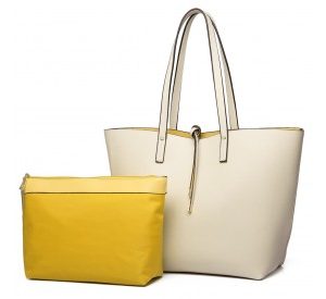 LT6628-1 - Miss Lulu Women Reversible Contrast Shopper Tote Bag Beige