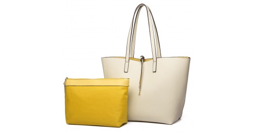 LT6628-1 - Miss Lulu Women Reversible Contrast Shopper Tote Bag Beige