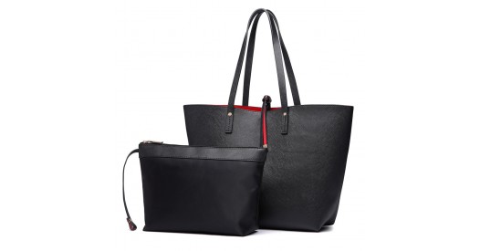 LT6628-1 - Miss Lulu Women Reversible Contrast Shopper Tote Bag Black
