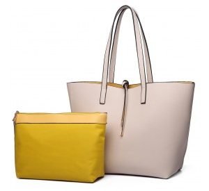 LT6628 - Miss Lulu Women Reversible Contrast Shopper Tote Bag Beige