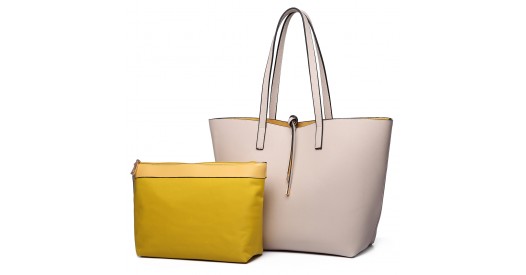 LT6628 - Miss Lulu Women Reversible Contrast Shopper Tote Bag Beige