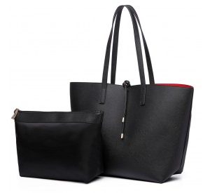LT6628 - Miss Lulu Women Reversible Contrast Shopper Tote Bag Black