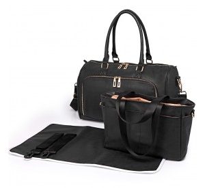 LT6638 - Miss Lulu Leather Look Maternity Changing Shoulder Bag Black