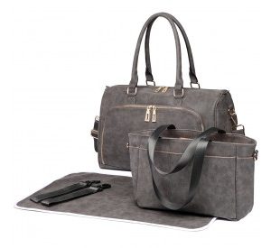 LT6638 - Miss Lulu Leather Look Maternity Changing Shoulder Bag Grey