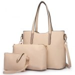 LT6648 – Miss Lulu Three Piece Tote Shoulder Bag And Clutch – Beige