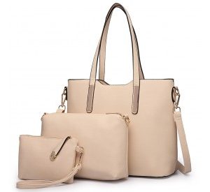 LT6648 - Miss Lulu Three Piece Tote Shoulder Bag And Clutch - Beige