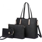 LT6648 – Miss Lulu Three Piece Tote Shoulder Bag And Clutch – Black