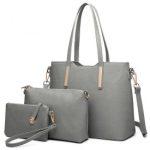 LT6648 – Miss Lulu Three Piece Tote Shoulder Bag And Clutch – Dark Grey