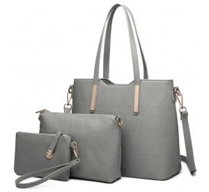 LT6648 - Miss Lulu Three Piece Tote Shoulder Bag And Clutch - Dark Grey