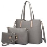 LT6648 – Miss Lulu Three Piece Tote Shoulder Bag And Clutch – Grey