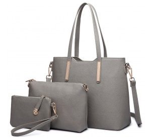 LT6648 - Miss Lulu Three Piece Tote Shoulder Bag And Clutch - Grey