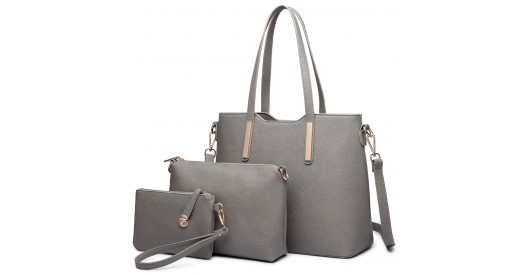 LT6648 - Miss Lulu Three Piece Tote Shoulder Bag And Clutch - Grey