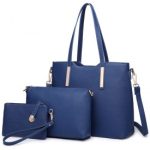 LT6648 – Miss Lulu Three Piece Tote Shoulder Bag And Clutch – Navy