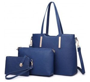 LT6648 - Miss Lulu Three Piece Tote Shoulder Bag And Clutch - Navy