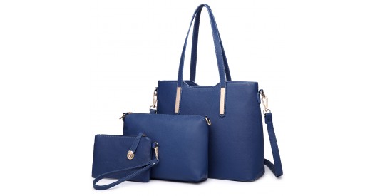 LT6648 - Miss Lulu Three Piece Tote Shoulder Bag And Clutch - Navy