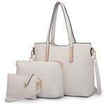LT6648 – Miss Lulu Three Piece Tote Shoulder Bag And Clutch – White