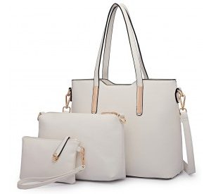 LT6648 - Miss Lulu Three Piece Tote Shoulder Bag And Clutch - White