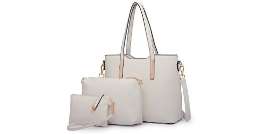 LT6648 - Miss Lulu Three Piece Tote Shoulder Bag And Clutch - White