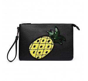 LT6822P-MISS LULU MISS LULU PU LEATHER SEQUIN PINEAPPLE CLUTCH BAG BLACK