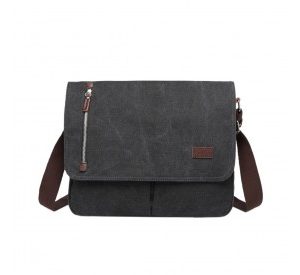 MSK2421 - Kono Durable Canvas Crossbody Bag with Velcro Flap Closure For Everyday Use - Black