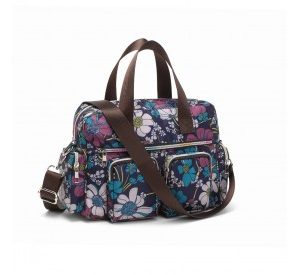 MSK2434F - Kono Versatile Multi-Pocket Travel Bag With Adjustable Detachable Strap And Flower Print - Navy