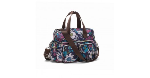 MSK2434F – Kono Versatile Multi-Pocket Travel Bag With Adjustable Detachable Strap And Flower Print – Navy