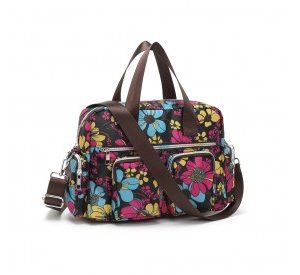 MSK2434F - Kono Versatile Multi-Pocket Travel Bag With Adjustable Detachable Strap And Flower Print - Black