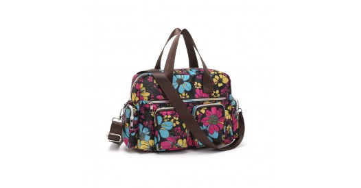 MSK2434F – Kono Versatile Multi-Pocket Travel Bag With Adjustable Detachable Strap And Flower Print – Black