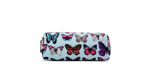 PC-B - Miss Lulu Canvas Pencil Case Butterfly Blue