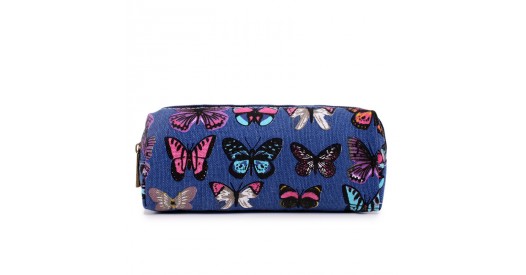 PC-B - Miss Lulu Canvas Pencil Case Butterfly Navy