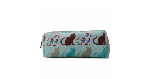 PC-CT - Miss Lulu Canvas Pencil Case Cat Blue
