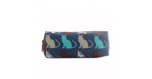 PC-CT - Miss Lulu Canvas Pencil Case Cat Navy